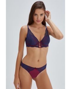 Lad-burgundy Molly Haley underwire bra covered with a single triangle