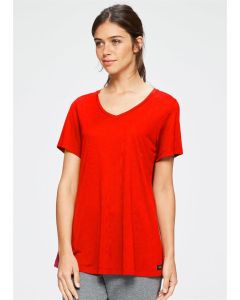Modal red v-neck short sleeve t-shirt woman