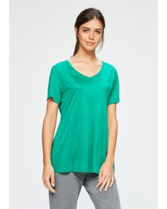 Modal green v-neck short sleeve t-shirt woman