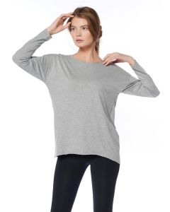 gray melange t-shirt large collar draped woman