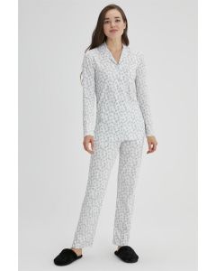 ecru cotton women's pajama sets crispy flower shirt