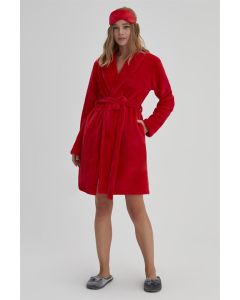 RED WOMEN POLAR DRESSİNG GOWN