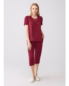 cherry women's v-neck short sleeve modal fabric capris team