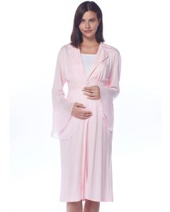 In front of the large pink cuffs buttoned chiffon maternity robe