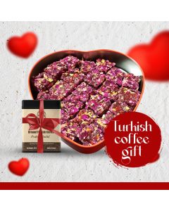 Kadhem Efendi Delightful Valentine's Day Treat: 80% Honey Special Rose Turkish Delight 850 G with a Gift of Turkish Coffee